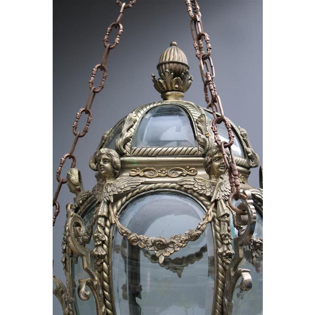 Italian Bronze Lantern with Curved Glass, Italy, 1850s For Sale - Image 4 of 18