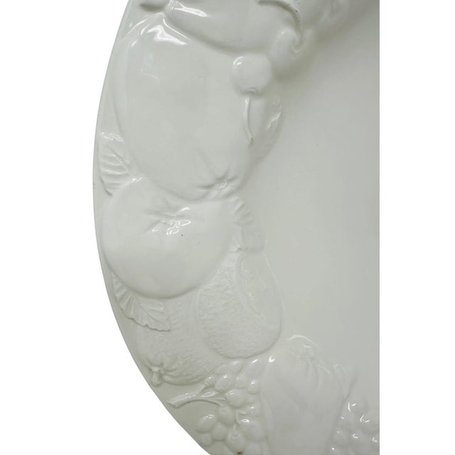 White Large 16” Vintage 1980s Italian White Creamware Fruit Relief Centerpiece Serving Bowl For Sale - Image 8 of 16