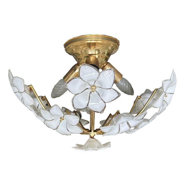 White Daisies Murano Ceiling Light, 1980s For Sale