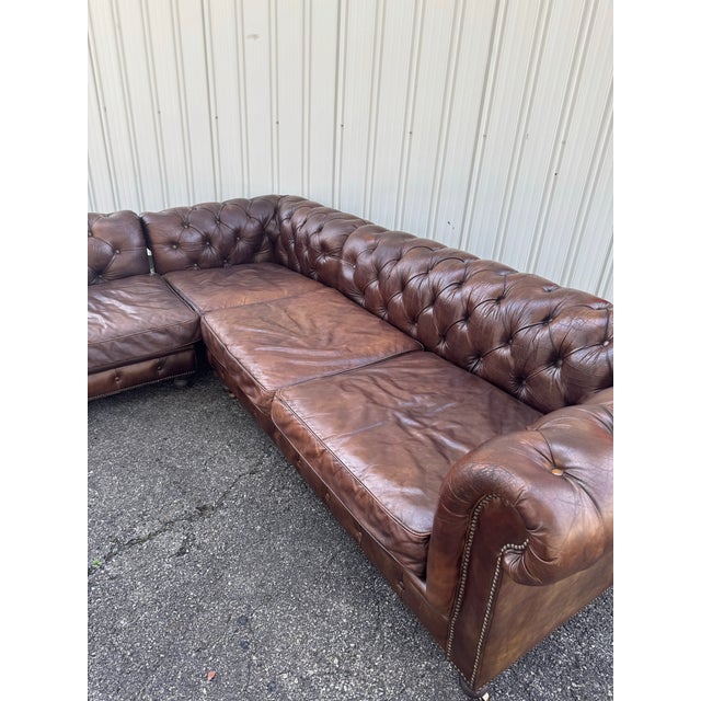 Restoration Hardware Leather Kensington Sectional For Sale In New York - Image 6 of 12