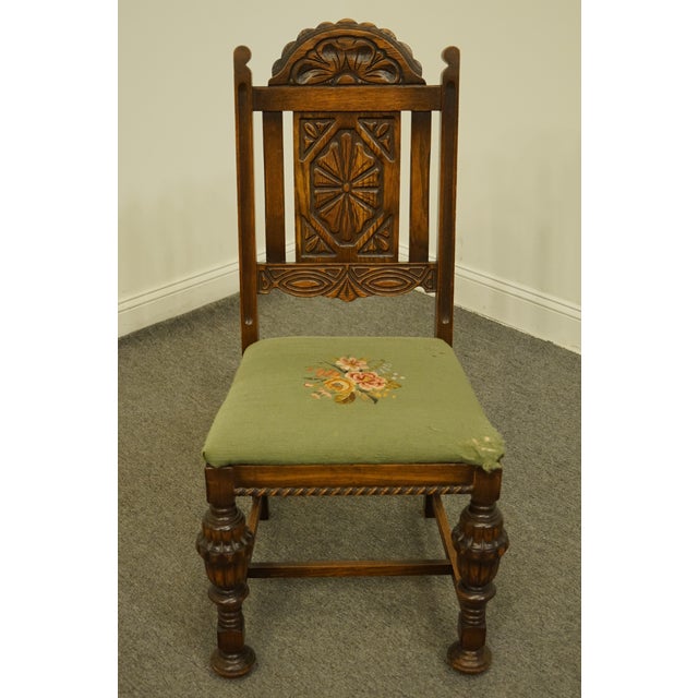1920s English Gothic Revival Jacobean Style Walnut Dining Side Chair
