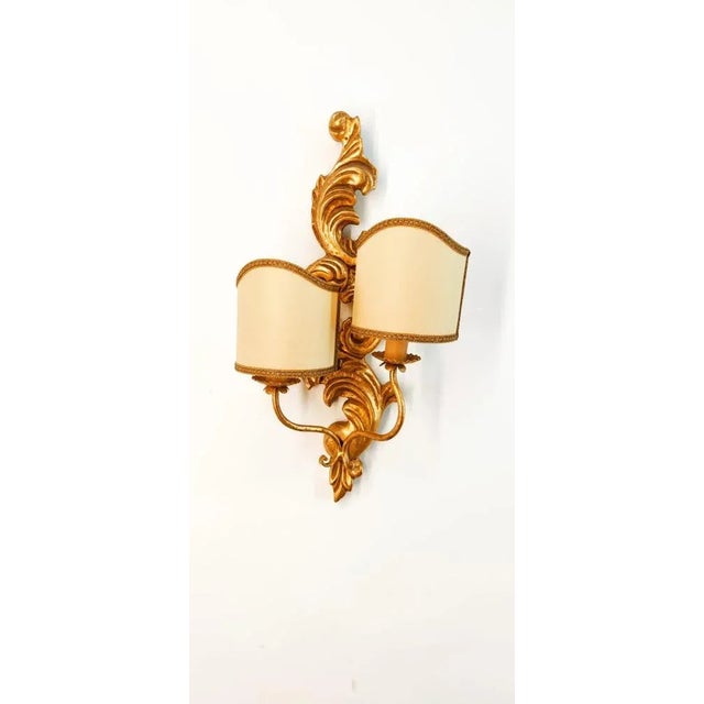 Gold Leaf Wooden Wall Light with Fan For Sale - Image 6 of 6