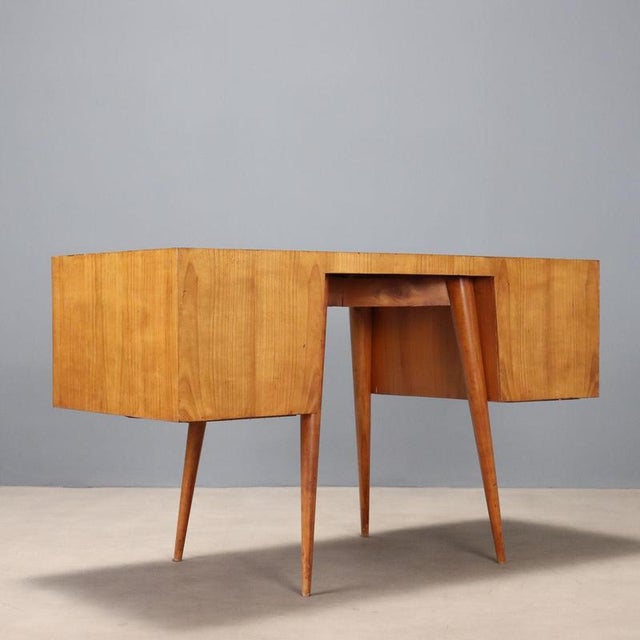 Brown Maple Wood Desk with Drawers, 1950s For Sale - Image 8 of 9