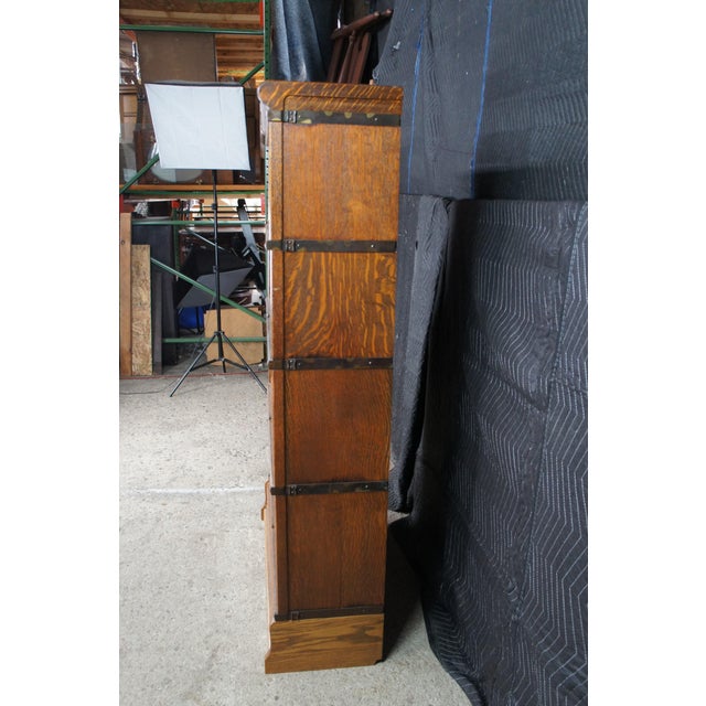 Antique Globe Wernicke Quartersawn Oak Mission Stacking Barrister Bookcase 58" For Sale - Image 9 of 12