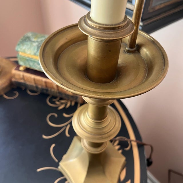 1960s Monumental unlacquered brass Holzheimer lamp with shield shade // Hollywood regency brass lamp // midcentury lamp // glamorous //accent lamp For Sale - Image 9 of 10