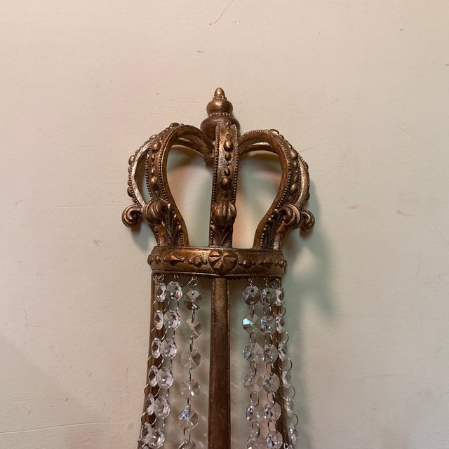 Late 20th Century French Gold Wall Sconces With Crown For Sale - Image 4 of 7