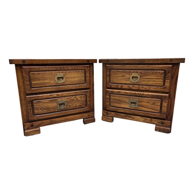 Oak Campaign Style Nightstands / Accent Tables For Sale