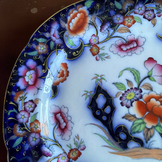 Mid 19th Century Antique English Ironstone Imari Platter, “Smyrna” Pattern, Hand-Painted For Sale - Image 5 of 17