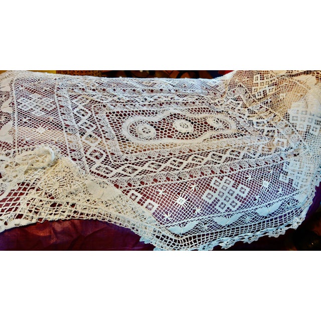 Intricate and truly fantastic antique bobbin silk throw for bed or table. Butterflies, double loops, large and small...