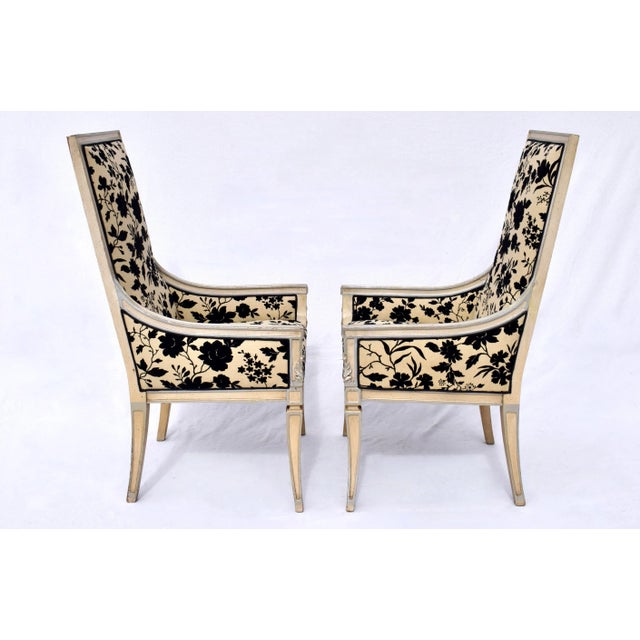 Grosfeld House Mid-20th C. French Directoire Style Velvet & Silver Leaf Armchairs For Sale - Image 4 of 11