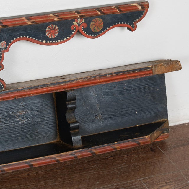 19th Century Original Blue Painted Hanging Rack With Shelf For Sale - Image 9 of 12