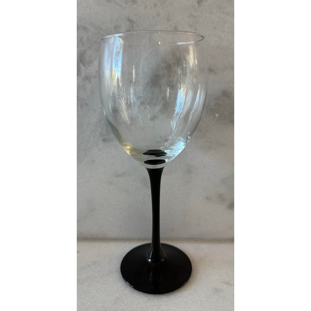 Mid 20th Century Mid 20th Century Set of 8 Luminarc Black Stem Wine Glasses For Sale - Image 5 of 11