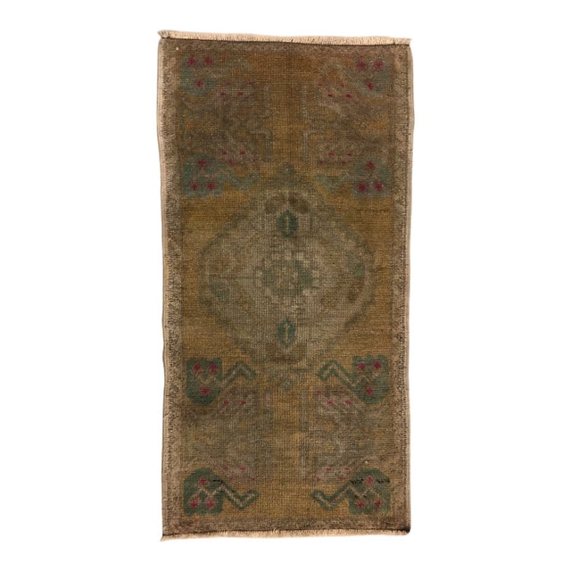 1960s Vintage Turkish Oushak Faded Rug - 1′6″ × 3′ For Sale