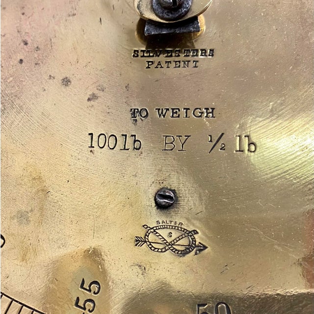 Early 20th Century Antique Brass Salter Spring Balance Scale Model 20t With 100 Lb Capacity From England - Circa 1900 For Sale - Image 5 of 13
