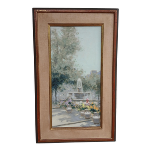 Andre Gisson - The Garden Fountain - Oil on Canvas 1960s 24" X 12"