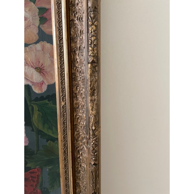 Late 18th Century Victorian Floral Still Life Oil Painting on Board, Dated April 9, 1890, Original Gilt Gesso Frame For Sale - Image 5 of 11