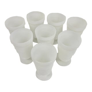 Set of 8 Vintage White Milk Glass Goblets – Textured Pattern For Sale