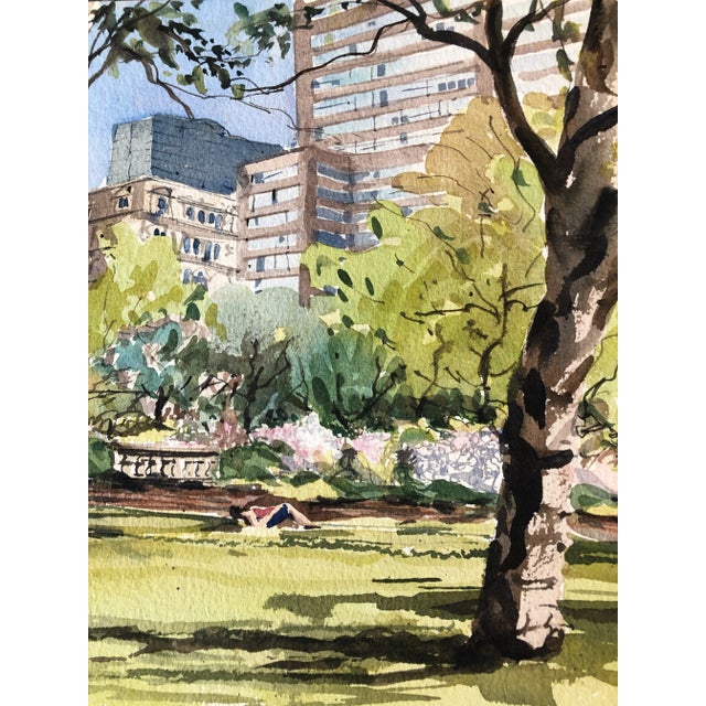 Impressionist Original Vintage William Welch (Listed) Central Park Ny Watercolor Painting Signed For Sale - Image 3 of 6