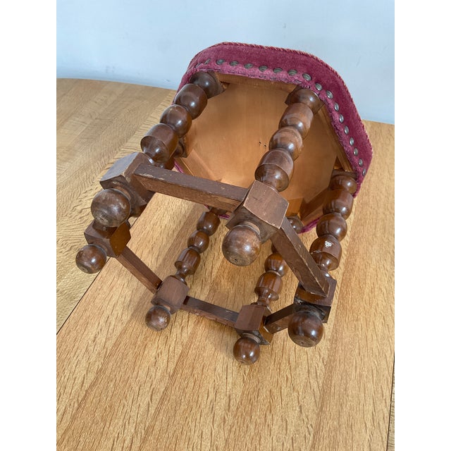 Wood Vintage Mid-Century Walnut Footstool With Floral Needlepoint Tapestry For Sale - Image 7 of 7