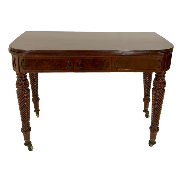 Folding Table with Ingenious Folding Extension Mechanism in Hand-Polished Shellac For Sale