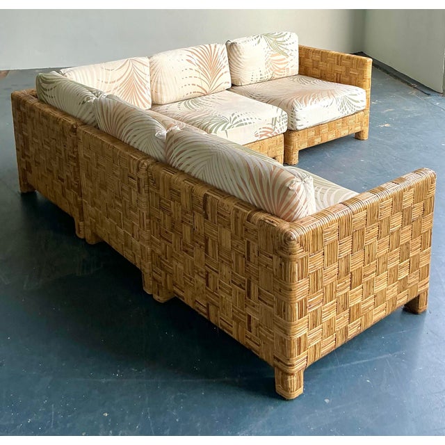 Late 20th Century Vintage Boho Woven Rattan Sectional Sofa For Sale - Image 5 of 12