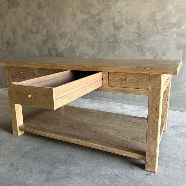 Catalina Reclaimed Elm Wood Kitchen Island in Natural and Removable Shelf For Sale In Los Angeles - Image 6 of 8