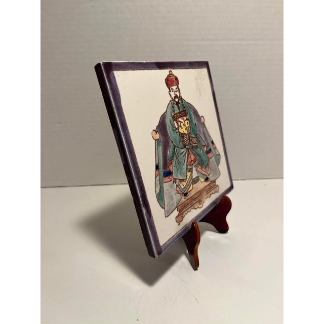 RARE Vintage Chinese Hand Painted Emperor Glazed Ceramic Tile Aprox. dimensions: 6" x 6" Very good original condition!