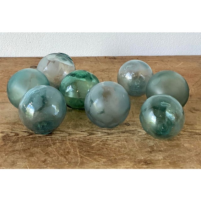 Glass Vintage Boho Green Glass Spheres - Set of 8 For Sale - Image 7 of 8