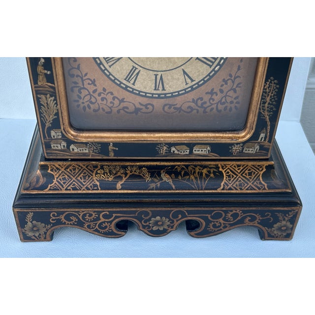1980s Vtg. Reproductive Chinoiserie Battery Operated Mantel Clock W/Removable Finials For Sale - Image 5 of 14