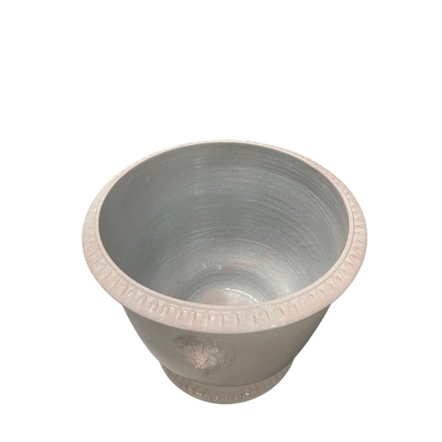 2020s Contemporary Italian White Glazed Ceramic Cachepot With Bacchic Mascarons For Sale - Image 5 of 9