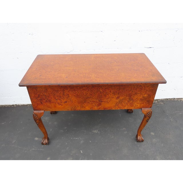 Traditional Early 1900s Ball and Claw Feet Burlwood Writing Office Desk 6392 For Sale - Image 3 of 18