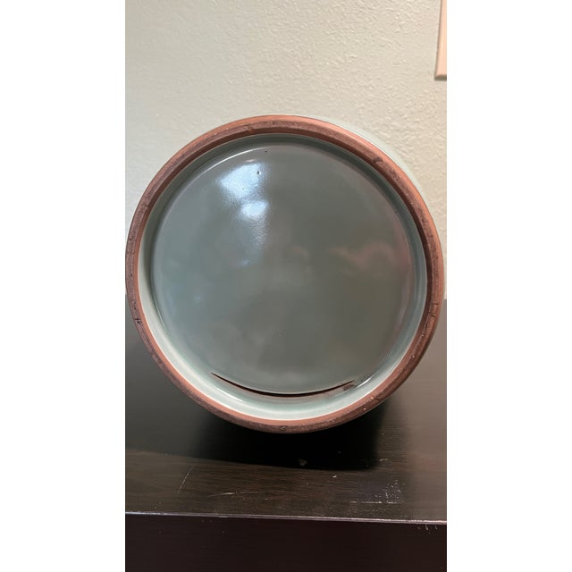 Ceramic Mid 20th Century Large 18" Celadon Porcelain Vase With Dragon Handles - Heavy Decorative Vessel For Sale - Image 7 of 8