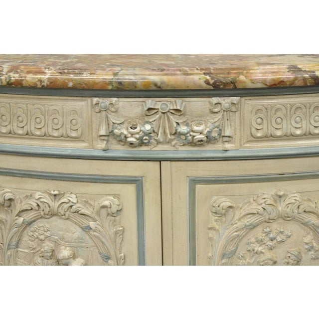Renaissance French Renaissance White Blue Painted Figural Carved Marble Top Buffet Commode For Sale - Image 3 of 18