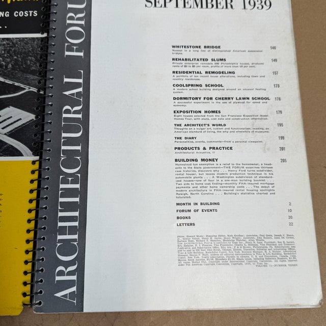 The Architectural Forum September 1939 Published by Time Inc Time Warner spiral bound magazine of building and...