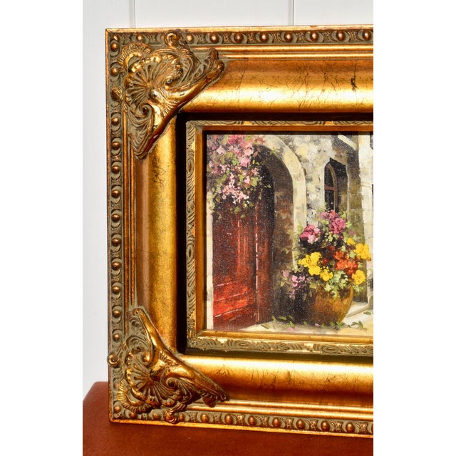 1990s Guido Borelli Signed Oil Painting Italian Mediterranean Courtyard Ornate Frame For Sale - Image 5 of 17