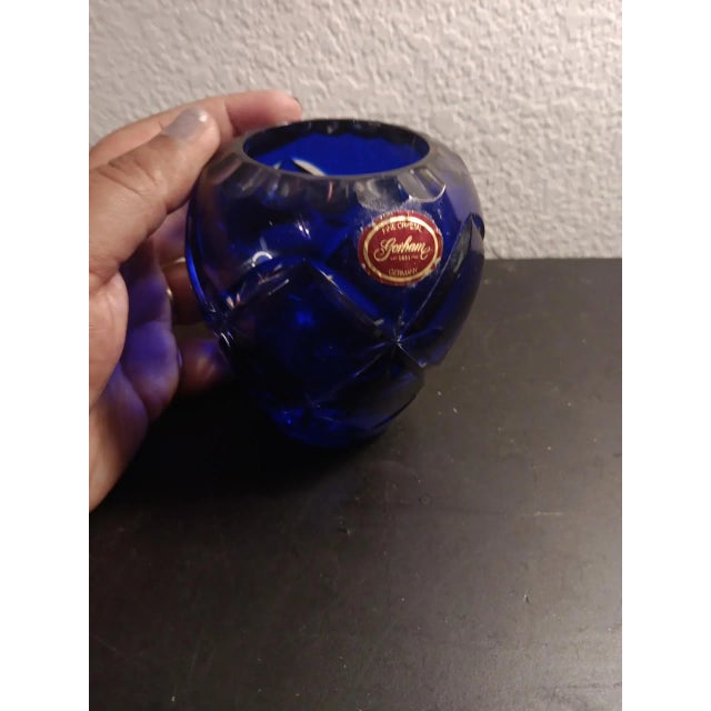 Blue 1980s Gorham Cobalt Blue Cut Crystal Rose Bowl Made in Germany For Sale - Image 8 of 8