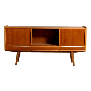 Scandinavian Teak Sideboard with Glass Door, 1950s For Sale