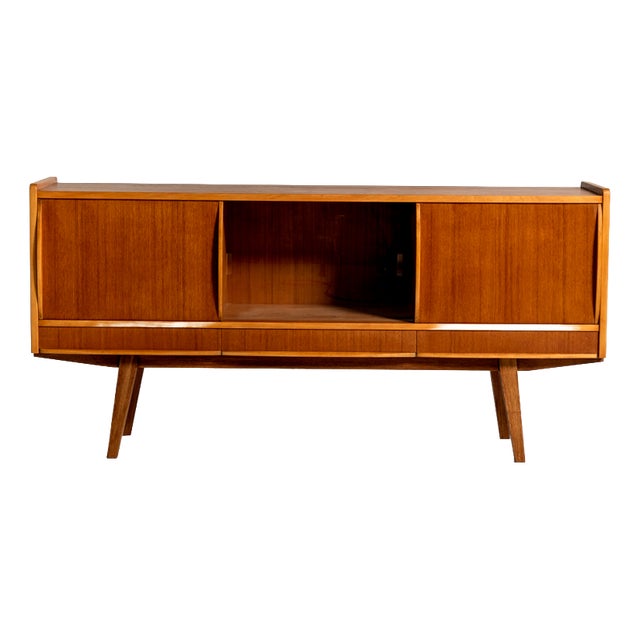 Scandinavian Teak Sideboard with Glass Door, 1950s For Sale