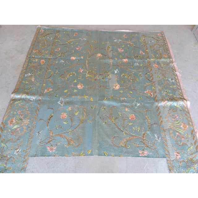 French 19th C. Large Silk French Blue & Yellow Embroidery Textile Panel For Sale - Image 3 of 12