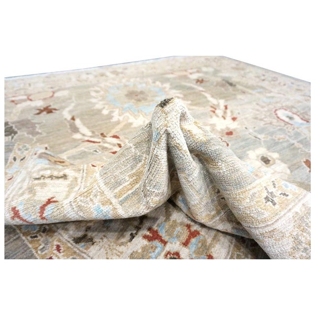 Textile Persian Sultanabad Wool 8x8 Tan, Blue, & Ivory Handmade Square Area Rug #1143023 For Sale - Image 7 of 8