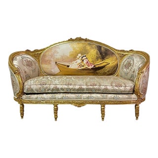 French Rococo Style Sofa Gold Leaf Settee For Sale