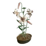 Vintage Italian Tole Flowers Pink Lily / Lilies Floral Arrangement For Sale