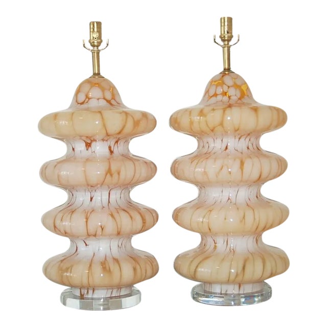 Carlo Nason Vintage Murano Glass Table Lamps in Tangerine - a Pair For Sale - Image 10 of 10