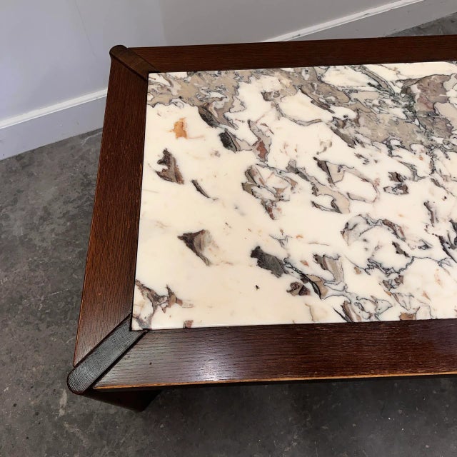 Wood Large Belgian Oak Coffee Table with Breccia Marble Top, 1970s For Sale - Image 7 of 14