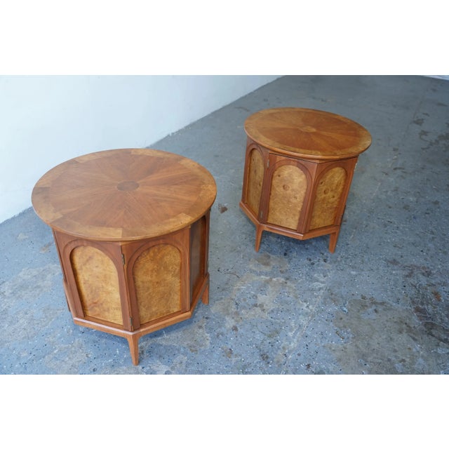Wood 1960s Thomasville 'Arched' Series End Table Walnut & Olive Burl Wood - Set of 2 For Sale - Image 7 of 7