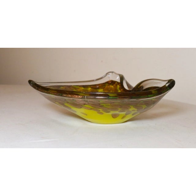 Large Vintage Hand Blown Murano Art Glass Cigarette Cigar Gold Yellow Ashtray For Sale - Image 4 of 12
