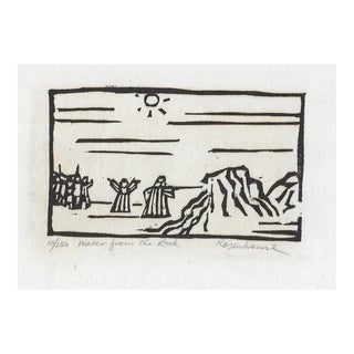 1966 Irwin Rosenhouse Water From the Rock Woodcut For Sale