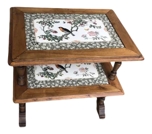 Late 19th Century English 2 Tier Large Bird Tile Side Table