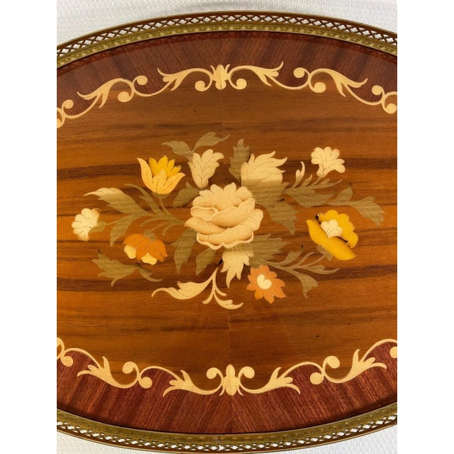 1950-60s Italian Oval Marquetry Gallery Serving Tray For Sale - Image 6 of 12