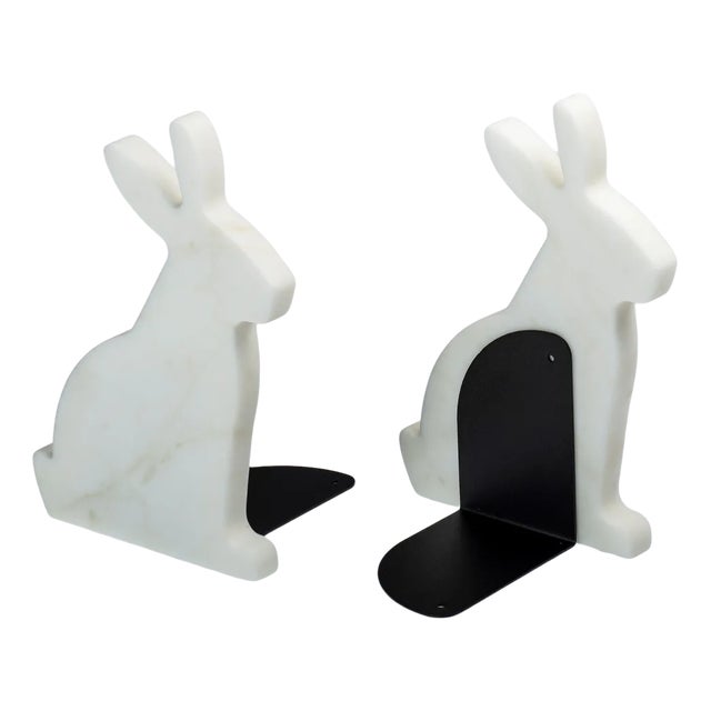 Marble and Steel Bunny Bookends by Alessandra Grasso, Set of 2 For Sale